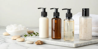 A selection of travel moisture shampoo bottles for hydrated hair.