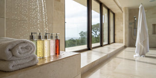 Shampoo bottles formulated to protect hair color from fading.