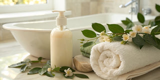 Sulfate-free keratin shampoo to make keratin treatments last longer, set by a tub.