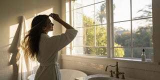 Woman with smooth hair after an at-home keratin treatment for frizz control.