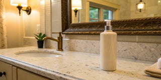 Anti frizz smoothing cream for curly hair on a bathroom counter.